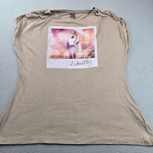 Vero Moda Jeans Rockabilly T Shirt Womens XL Beige Polaroid Photo Pic Cap Sleeve